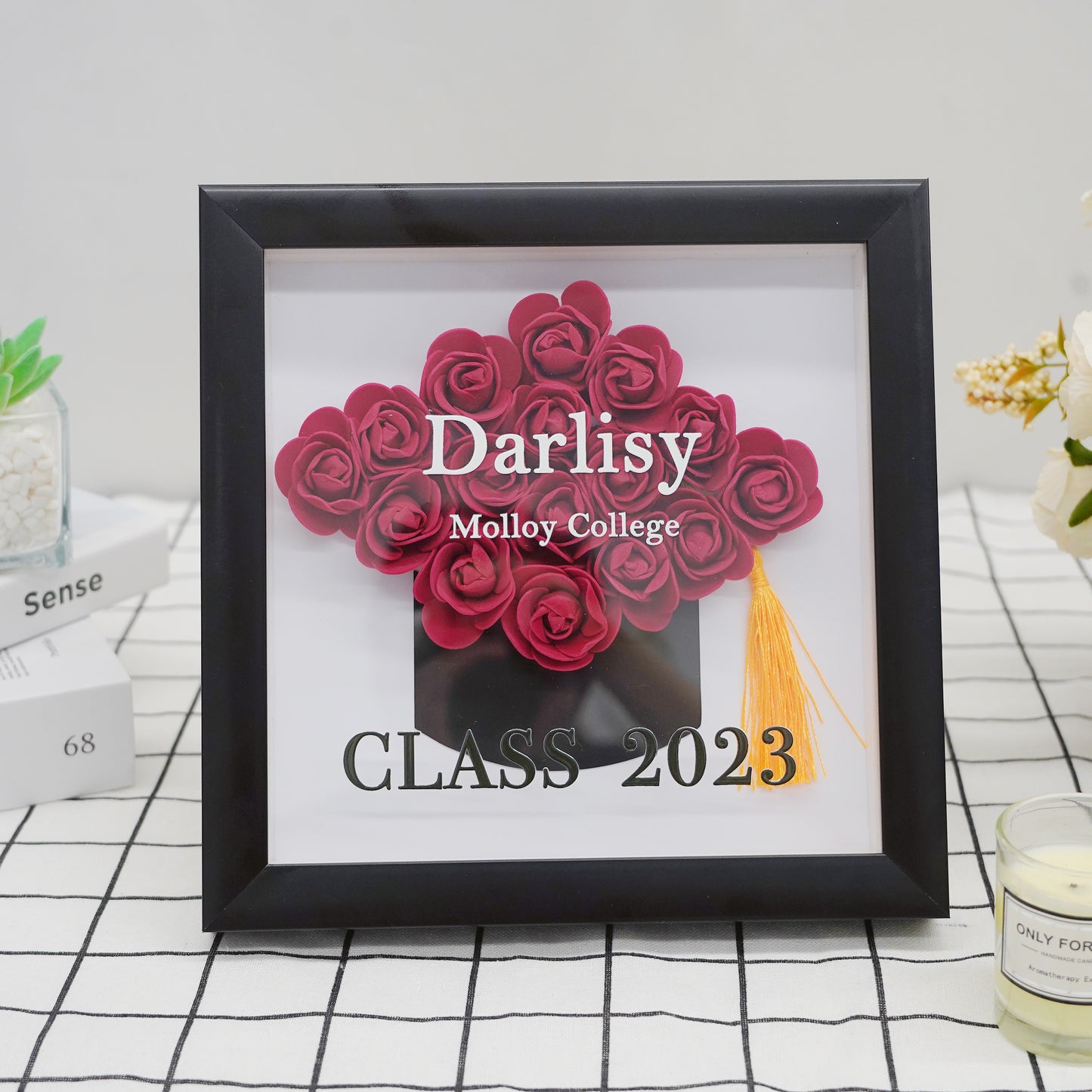 Graduation season flower shadow box
