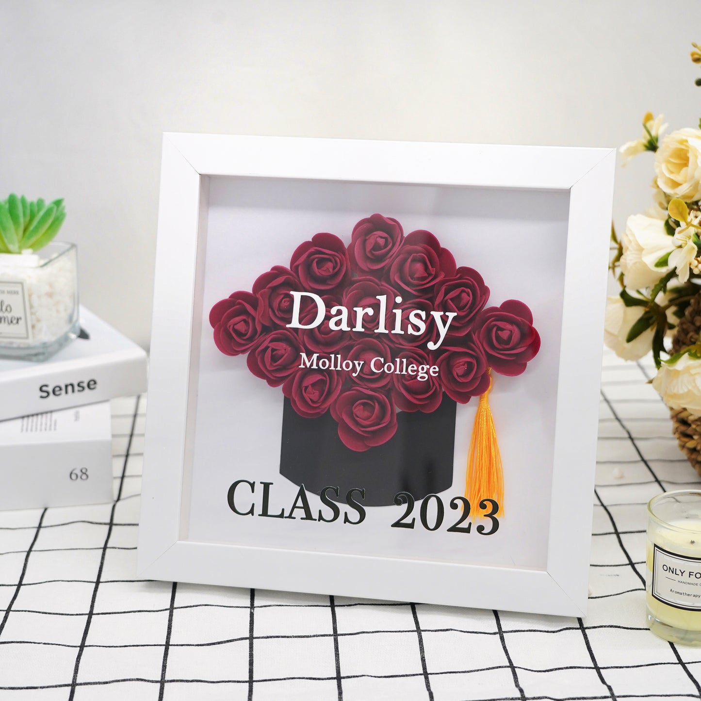 Graduation season flower shadow box