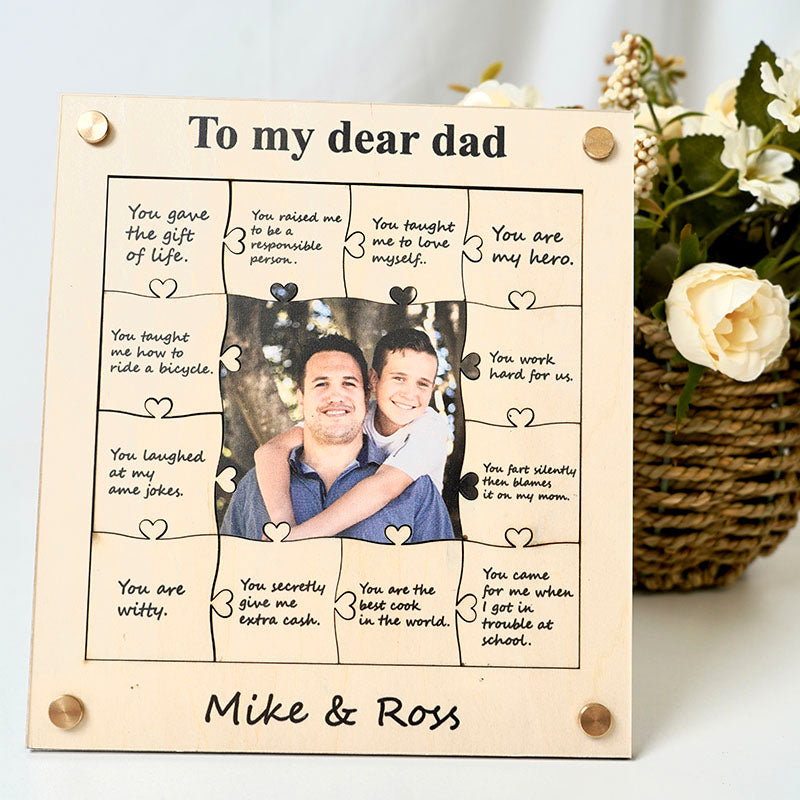12 Reasons Why I Love You Wooden Puzzle Piece Collage - Personalized Frame