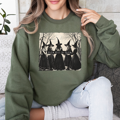 Vintage Girls Will Be Girls Witch Sweatshirt, Vintage Halloween Women Shirt