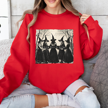 Vintage Girls Will Be Girls Witch Sweatshirt, Vintage Halloween Women Shirt