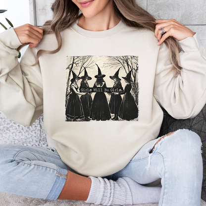 Vintage Girls Will Be Girls Witch Sweatshirt, Vintage Halloween Women Shirt