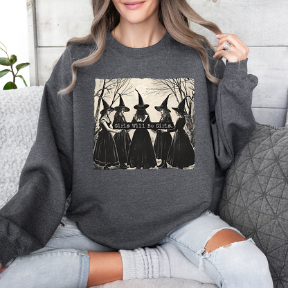 Vintage Girls Will Be Girls Witch Sweatshirt, Vintage Halloween Women Shirt