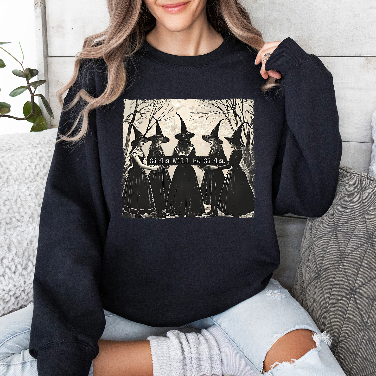 Vintage Girls Will Be Girls Witch Sweatshirt, Vintage Halloween Women Shirt