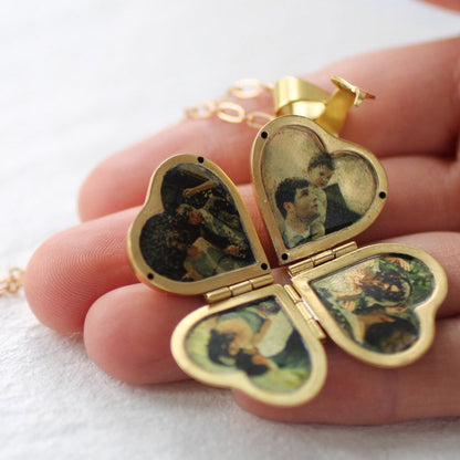 Folding Locket with Pictures Customized Engraved Heart Necklace