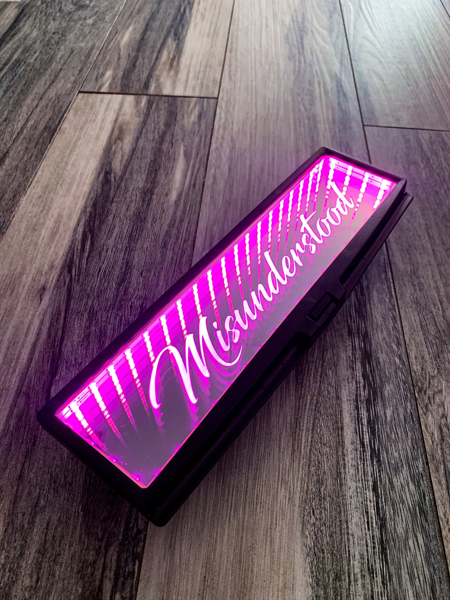 Infinity engraved light up broadway mirror for car