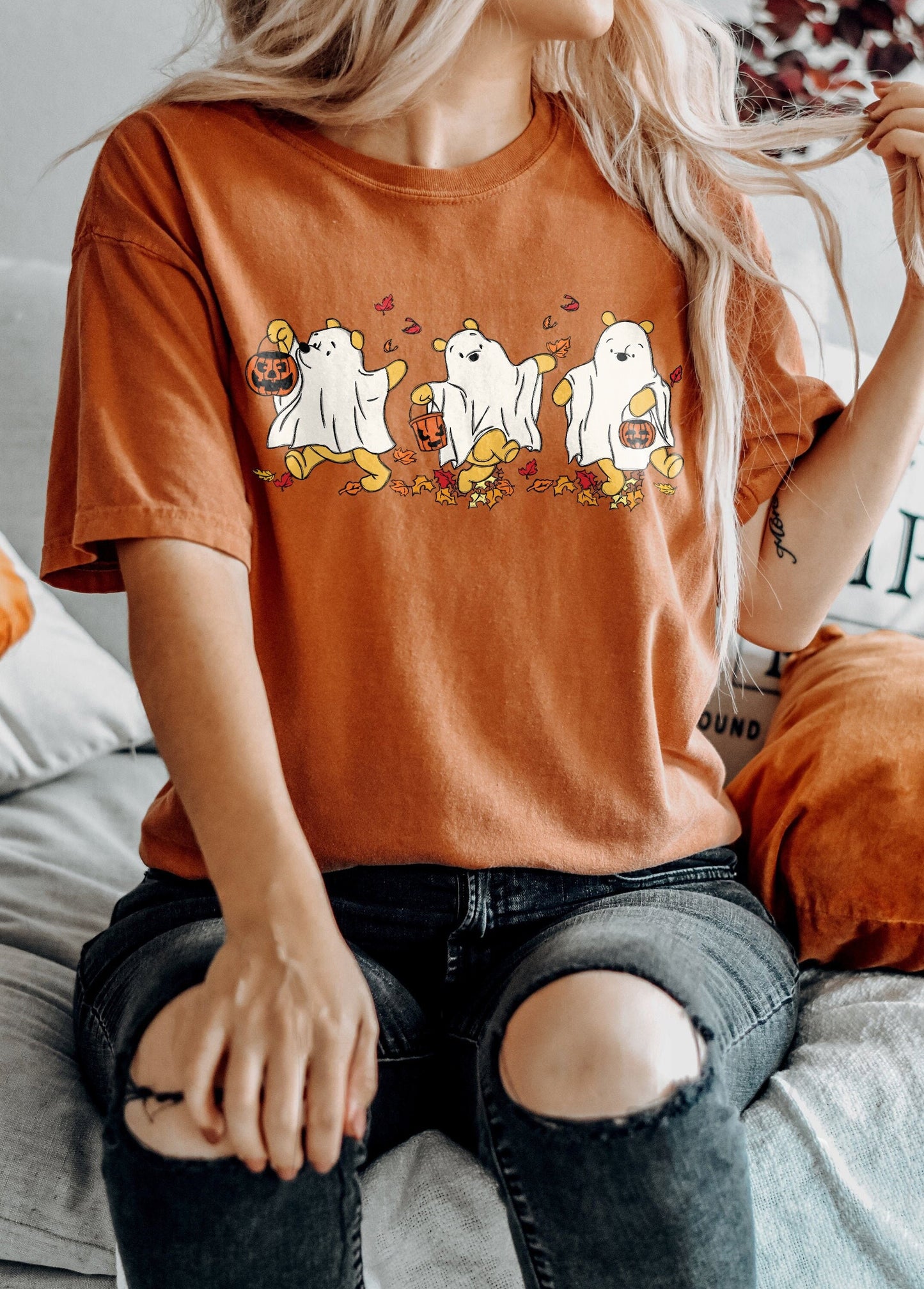 Retro Bear Ghost Halloween Sweatshirt, Cute Fall Shirt