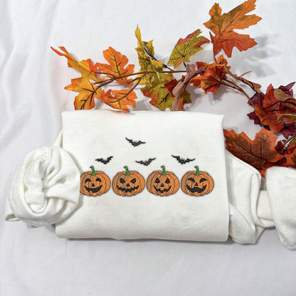 Embroidered Pumpkin Halloween Sweatshirt, Pumpkin Fall Sweater