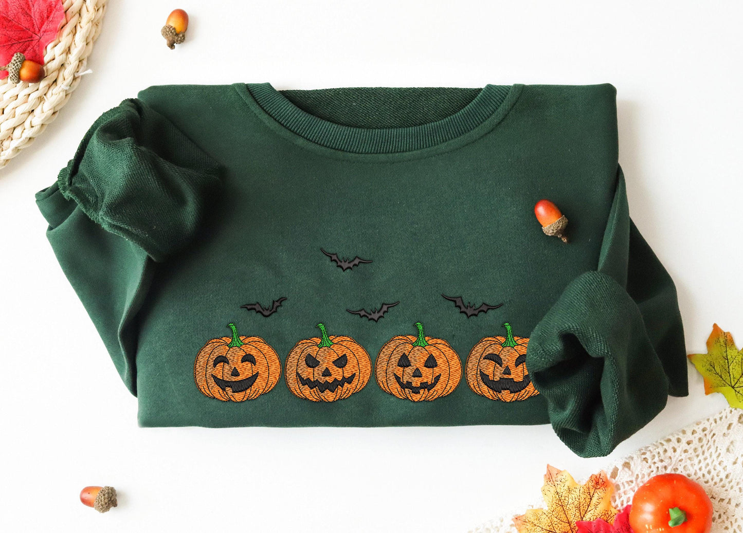 Embroidered Pumpkin Halloween Sweatshirt, Pumpkin Fall Sweater