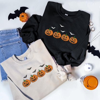 Embroidered Pumpkin Halloween Sweatshirt, Pumpkin Fall Sweater