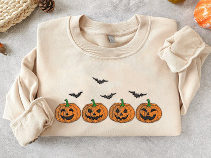 Embroidered Pumpkin Halloween Sweatshirt, Pumpkin Fall Sweater