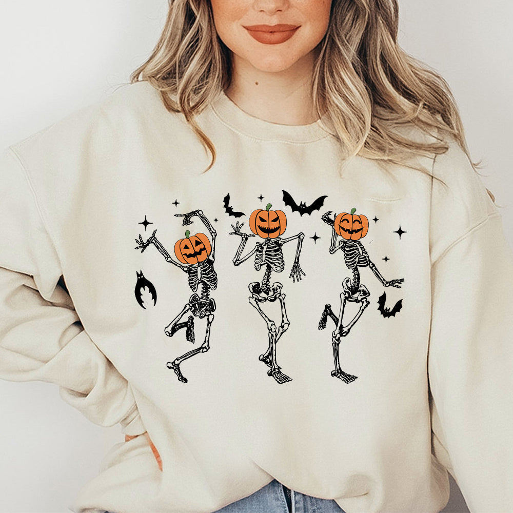 Dancing Pumpkin Head Skeletons Halloween Crewneck/Hoodie