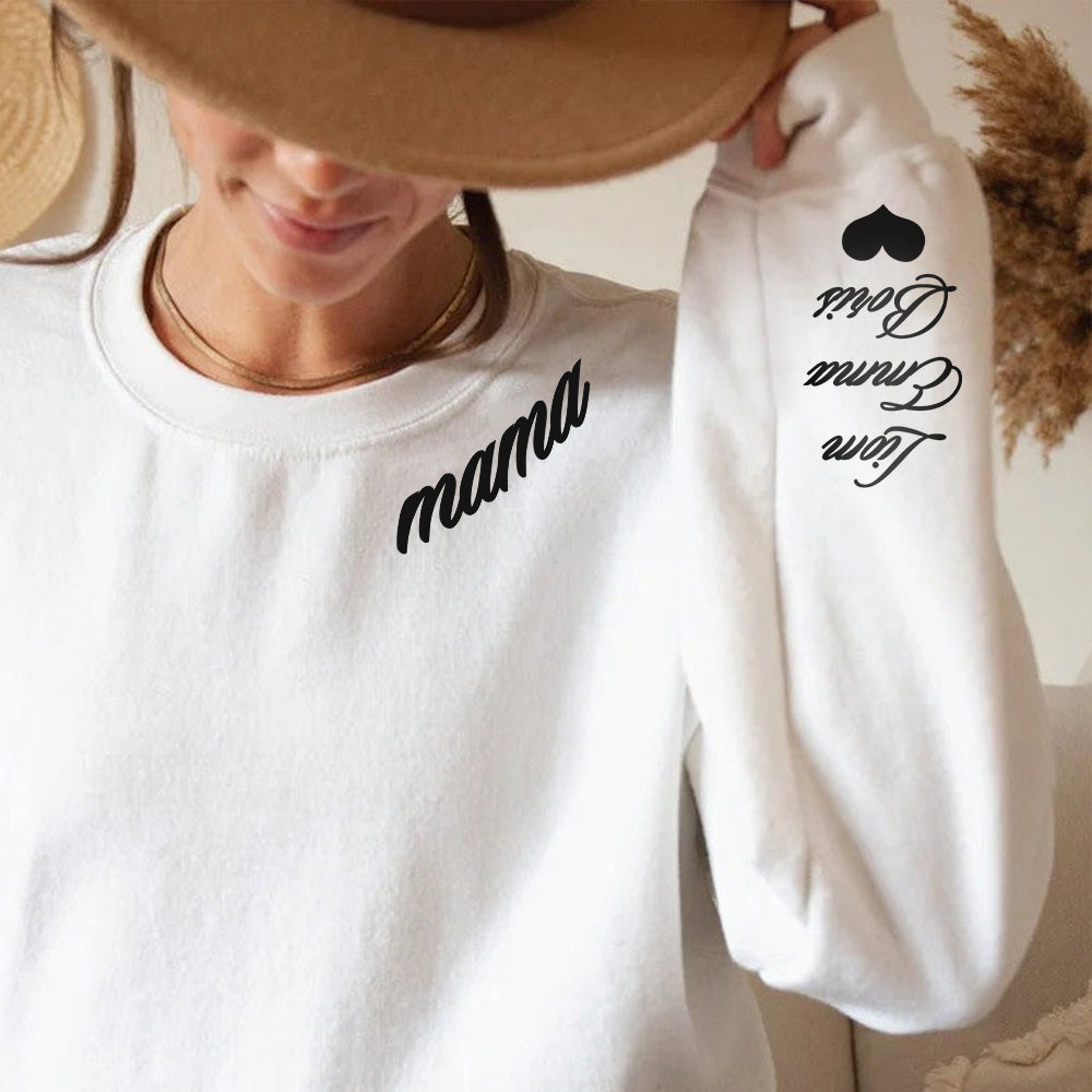💕Printed clothes Custom Mama Sweatshirt with Children Name on Sleeve