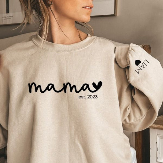 Personalized Mama Sweatshirt,with Kids Names On the Sleeve,Gift for Mom