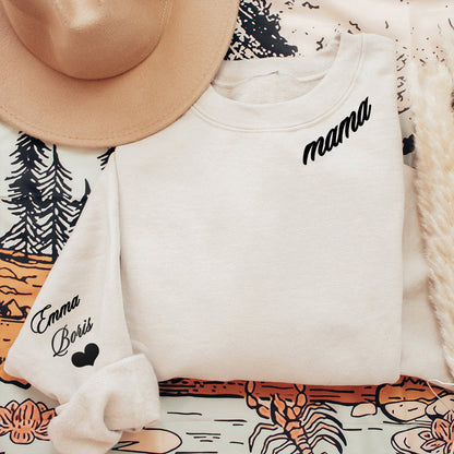 💕Printed clothes Custom Mama Sweatshirt with Children Name on Sleeve