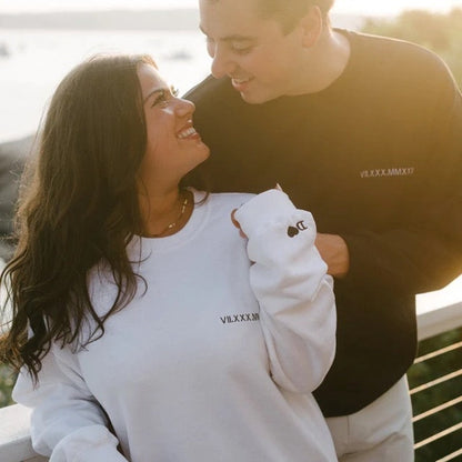 Custom Embroidered Couple Roman Numeral Hoodie