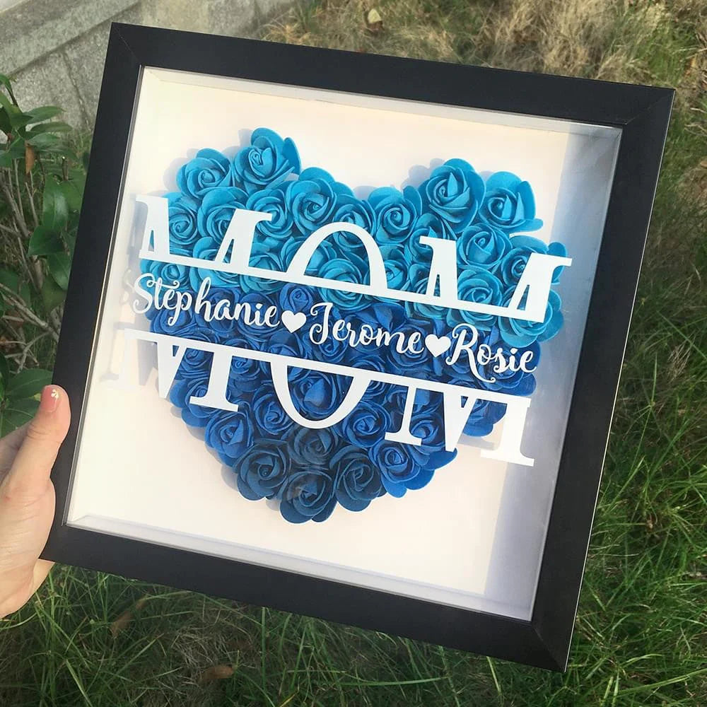 Mom Heart Shaped Monogram Flower Shadow Box Gift