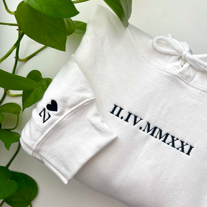 Custom Embroidered Couple Roman Numeral Hoodie