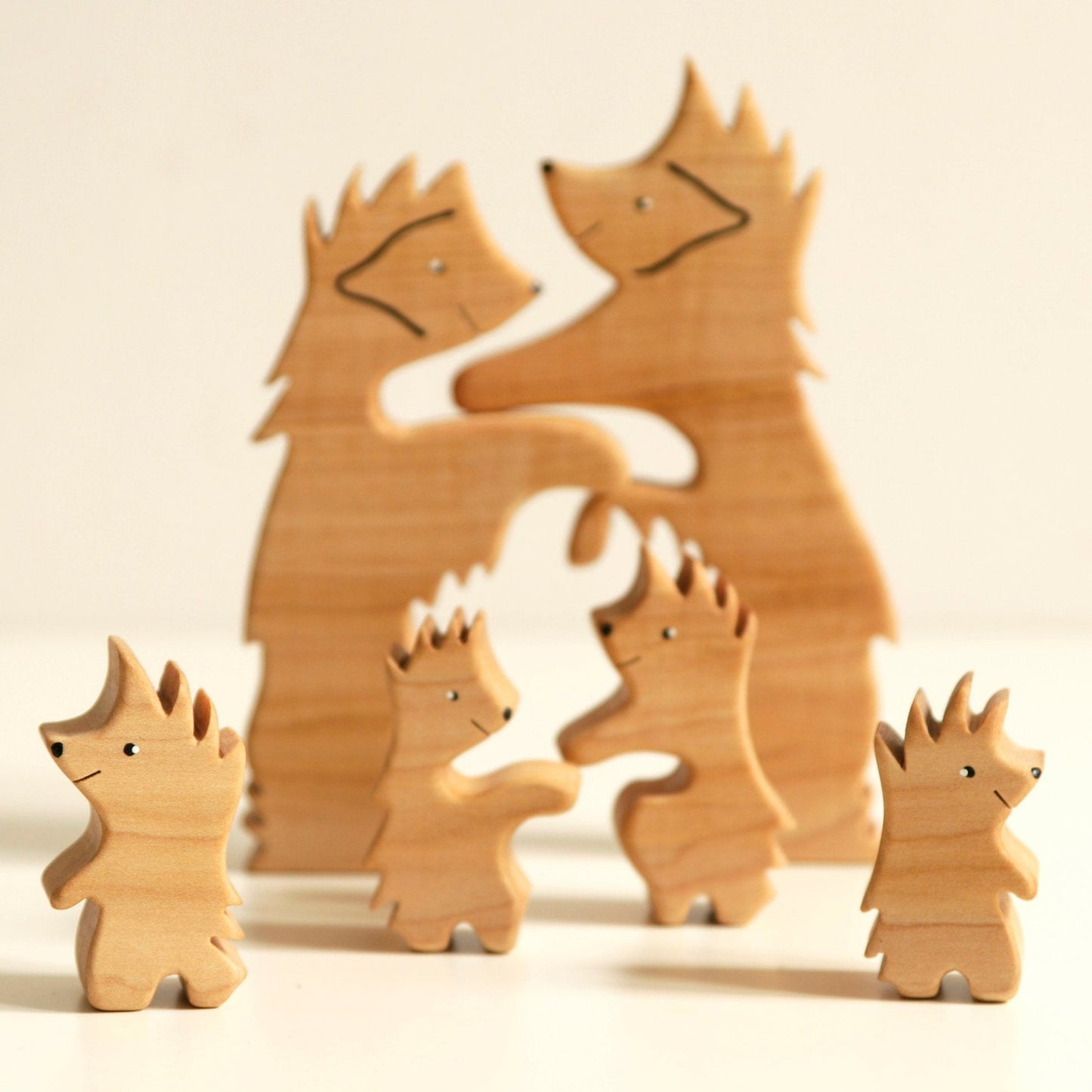 Wooden hedgehogs family puzzle