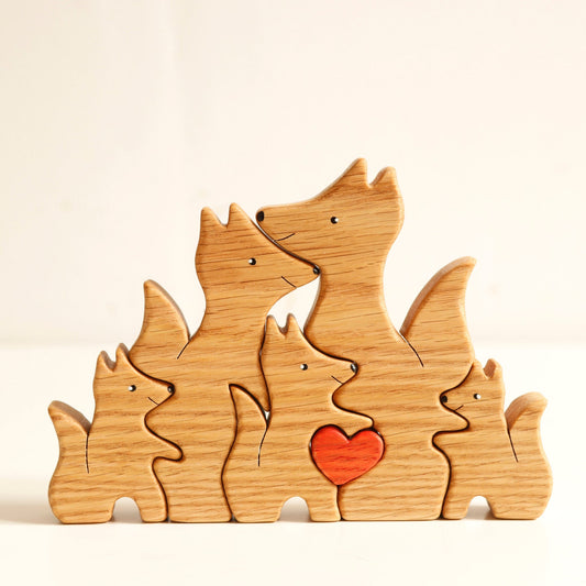 Wooden foxes family puzzle