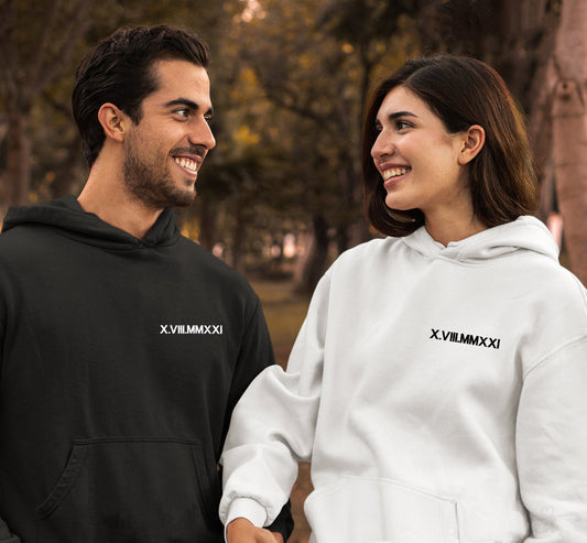 Custom Embroidered Couple Roman Numeral Hoodie
