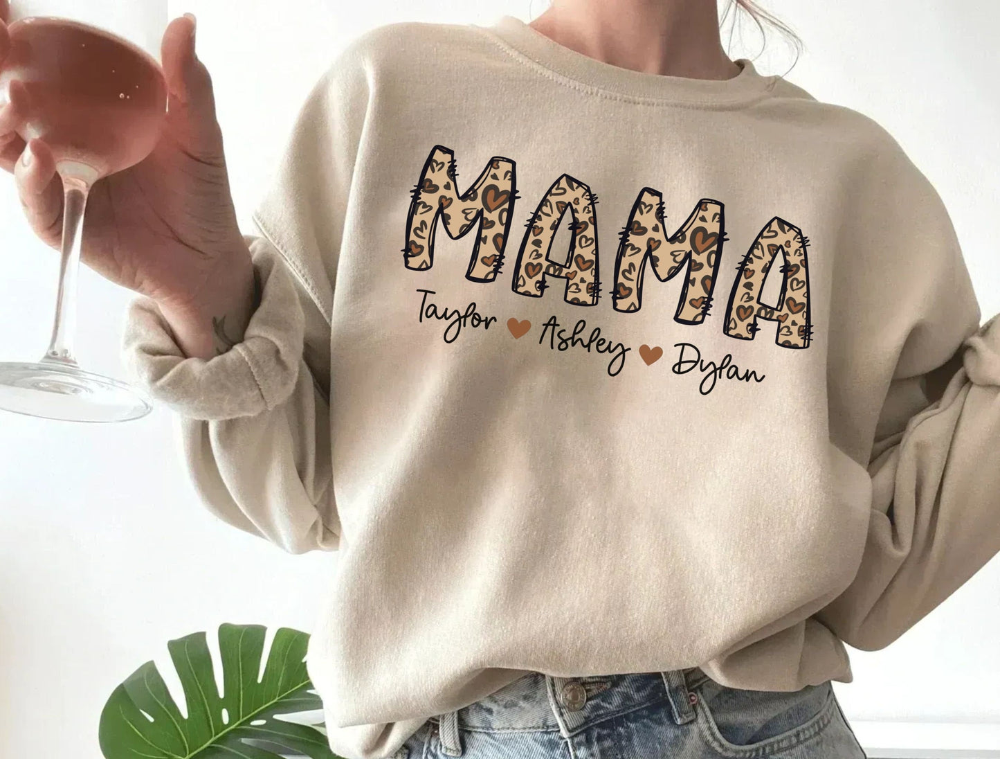 Custom Mama Sweatshirt,Mama Shirt with Names, Leopard Mama Gift for Mom