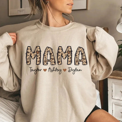 Custom Mama Sweatshirt,Mama Shirt with Names, Leopard Mama Gift for Mom