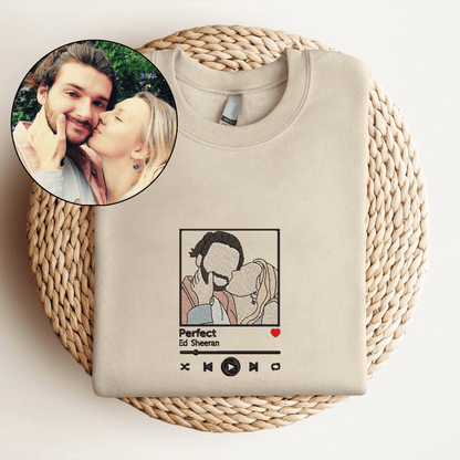 Personalized Embroidered Sweatshirt Portrait Music Player Couple Family Gift For Boyfriend